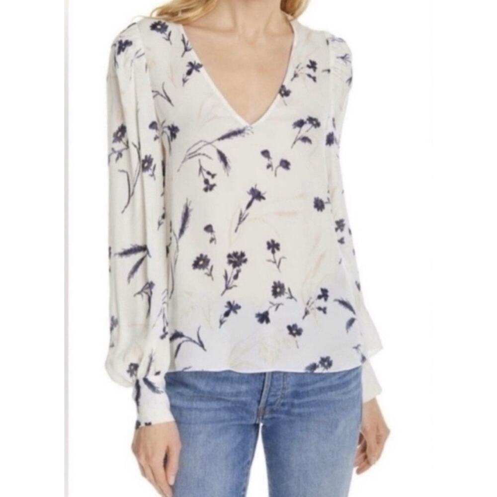 Joie - Yadra Silk Floral Popover V Neck Long Sleeve Blouse - Size XS